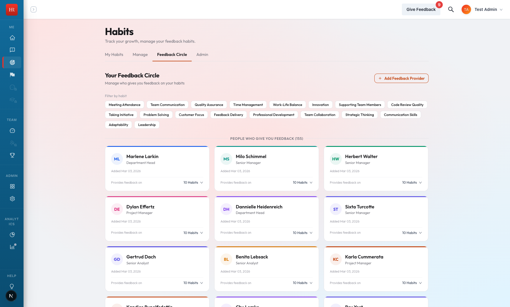 Feedback Circle showing people who provide feedback on your habits