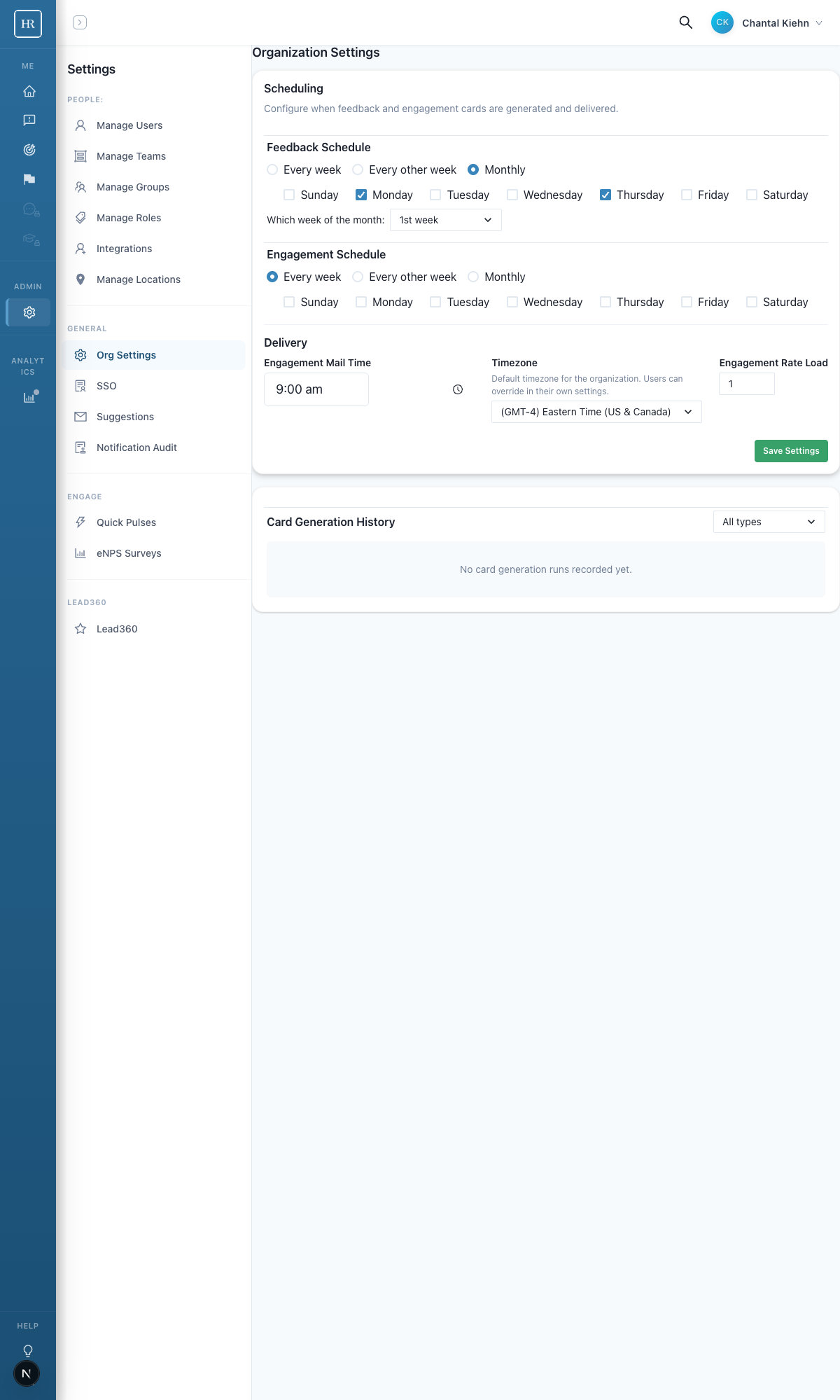 Feedback scheduling set to Monthly with week-of-month selector